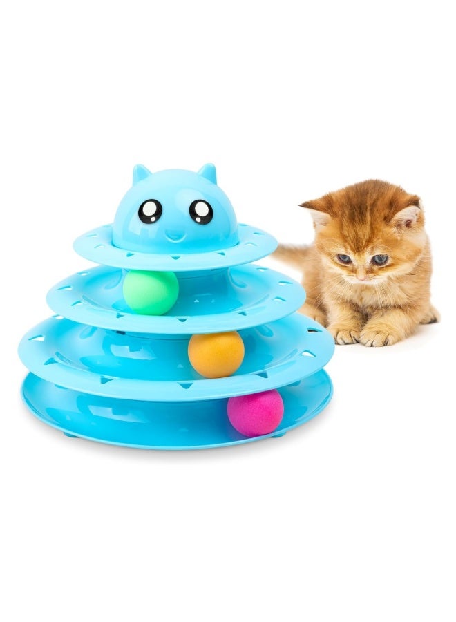 لعبة كرة دوارة تفاعلية للقطط - مسار مرح ثلاثي المستويات مع 3 كرات ملونة | لعبة ألغاز متينة من مادة ABS للقطط للتمرين والتحفيز الذهني - Image 1